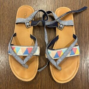 TOMS Women’s Tan Sandals with Multicolor Triangle Accents